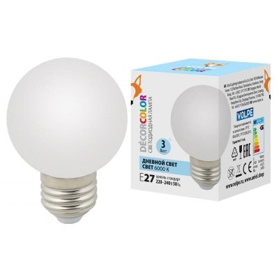 Лампочка светодиодная  LED-G60-3W/6000K/E27/FR/С Volpe