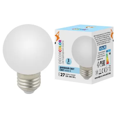 Лампочка светодиодная  LED-G60-3W/6000K/E27/FR/С Volpe