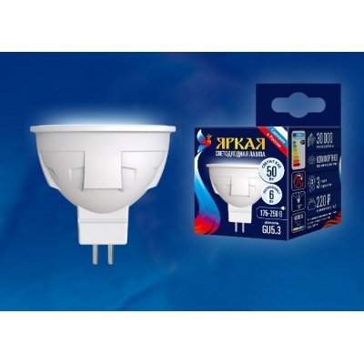 Лампочка светодиодная  LED-JCDR 6W/NW/GU5.3/FR PLP01WH картон Uniel