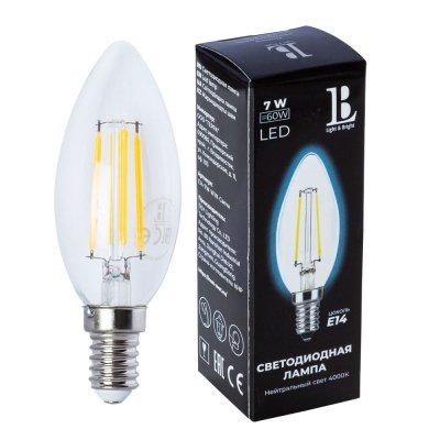 Лампочка светодиодная филаментная  E14-7W-NH-candle filament_lb L&B