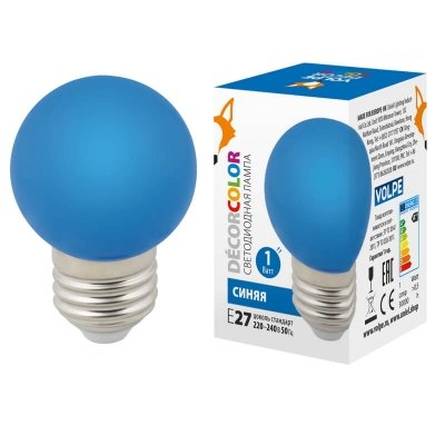 Лампочка светодиодная  LED-G45-1W/BLUE/E27/FR/С Volpe