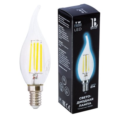 Лампочка светодиодная филаментная  E14-7W-WW-flame filament_lb L&B