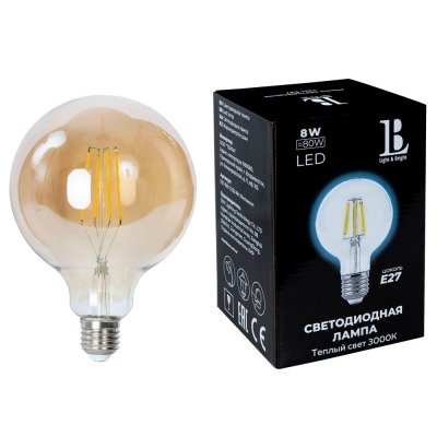 Лампочка светодиодная филаментная  E27-8W-G95-NH-fil gold_lb L&B