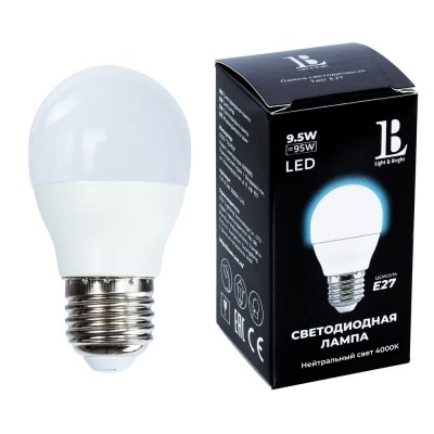 Лампочка светодиодная  E27-9,5W-4000K-G45_lb L&B