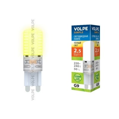 Лампочка светодиодная  LED-JCD-2,5W/WW/G9/CL/S картон Volpe