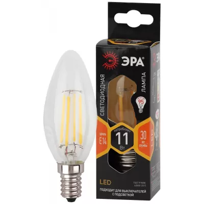 Лампочка светодиодная филаментная F-LED B35-11w-827-E14 ЭРА Лампочка светодиодная филаментная F-LED B35-11w-827-E14 ЭРА