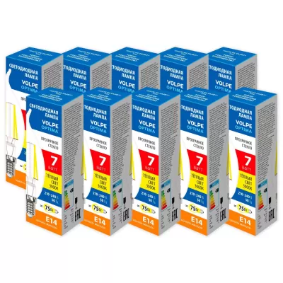 Лампочка светодиодная Optima Филамент LED-CW35-7W/3000K/E14/CL/SLF Набор из 10штук Volpe