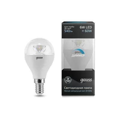 Лампочка светодиодная Globe Crystal Clear 105201206-D Gauss Лампочка светодиодная Globe Crystal Clear 105201206-D Gauss