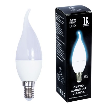 Лампочка светодиодная  E14-6,5W-4000К-C37-flame_lb L&B