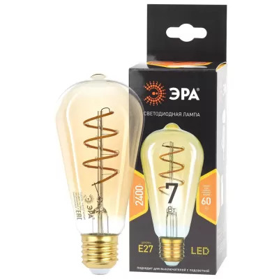 Лампочка светодиодная филаментная  F-LED ST64-7W-824-E27 spiral gold ЭРА