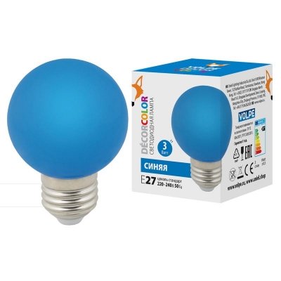 Лампочка светодиодная  LED-G60-3W/BLUE/E27/FR/С Volpe