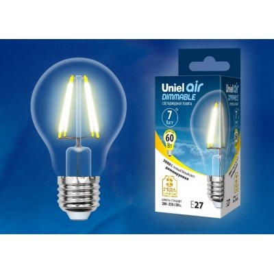 Лампочка светодиодная  LED-A60-7W/WW/E27/CL/DIM GLA01TR картон Uniel