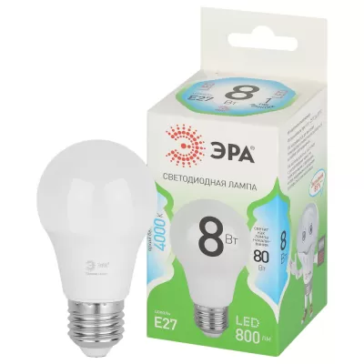 Лампочка светодиодная  LED A60-8W-840-E27 GL ЭРА