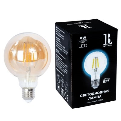 Лампочка светодиодная филаментная  E27-8W-G95-WW-fil gold_lb L&B