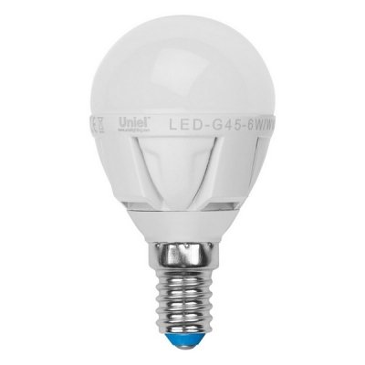 Лампочка светодиодная  LED-G45-6W/NW/E14/FR ALP01WH пластик Uniel