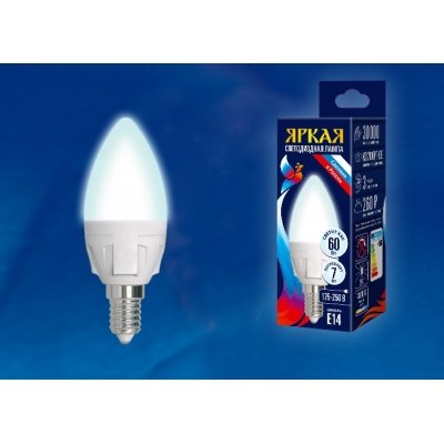 Лампочка светодиодная  LED-C37 7W/NW/E14/FR PLP01WH картон Uniel