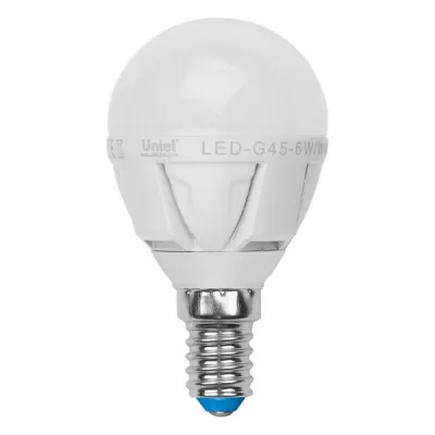 Лампочка светодиодная  LED-G45-6W/WW/E14/FR ALP01WH пластик Uniel