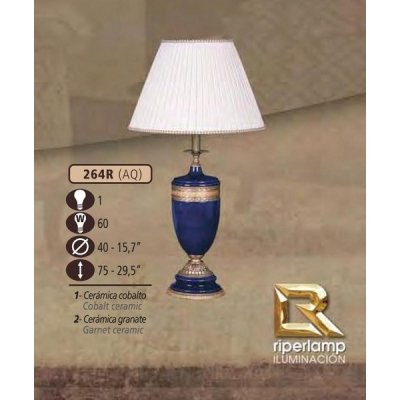 Интерьерная настольная лампа 264R 264R/1 AQ COBALT/GARNET CERAMIC - CREAM SHADE Riperlamp