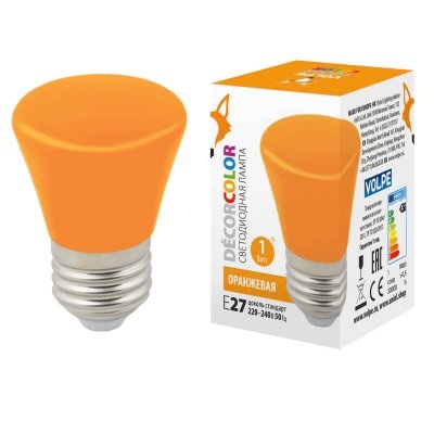 Лампочка светодиодная  LED-D45-1W/ORANGE/E27/FR/С BELL Volpe
