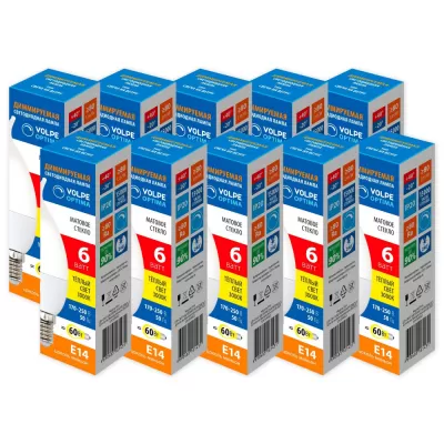 Лампочка светодиодная Optima DIM LED-CW37-6W/3000K/E14/FR/DIM/SLS Набор из 10штук Volpe