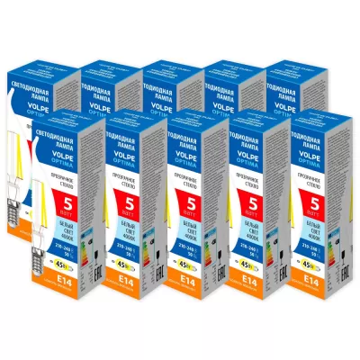 Лампочка светодиодная Optima Филамент LED-CW35-5W/4000K/E14/CL/SLF Набор из 10штук Volpe