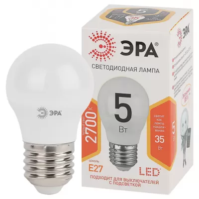 Лампочка светодиодная  LED P45-5W-827-E27 ЭРА