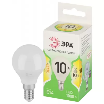 Лампочка светодиодная  LED P45-10W-830-E14 GL ЭРА