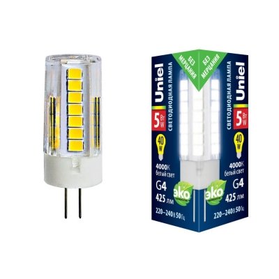 Лампочка светодиодная  LED-JC-220/5W/4000K/G4/CL GLZ09TR картон Uniel