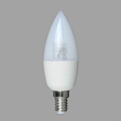 Лампочка светодиодная  E14-7W-4000К-C37candle Elvan