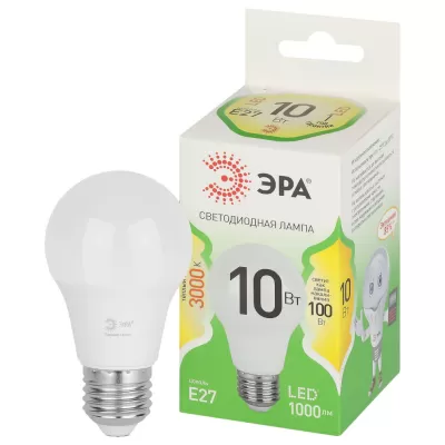 Лампочка светодиодная  LED A60-10W-830-E27 GL ЭРА