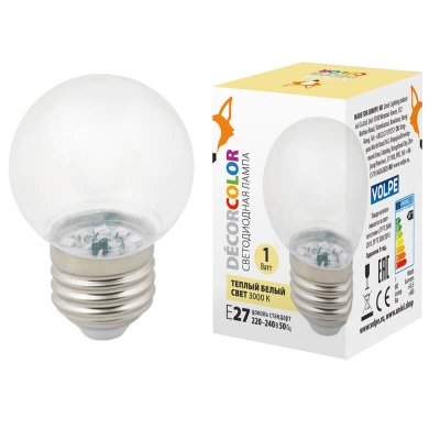 Лампочка светодиодная  LED-G45-1W/3000K/E27/CL/С Volpe