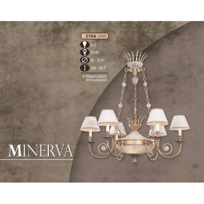 Подвесная люстра 274A 274A/6+2 AM WHITE ALABASTER - CREAM SHADE Riperlamp для натяжного потолка