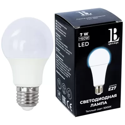 Лампочка светодиодная E27-7W-3000K-A60_lb L&B Лампочка светодиодная E27-7W-3000K-A60_lb L&B