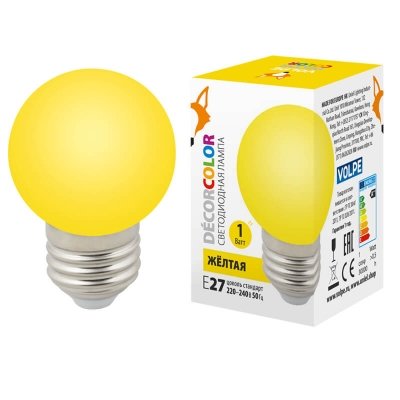 Лампочка светодиодная  LED-G45-1W/YELLOW/E27/FR/С Volpe