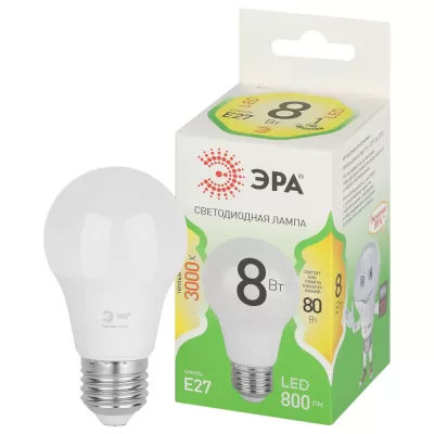 Лампочка светодиодная  LED A60-8W-830-E27 GL ЭРА