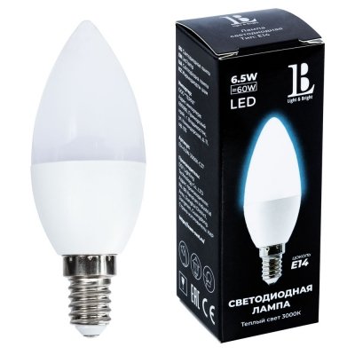 Лампочка светодиодная  E14-6,5W-3000К-C37_lb L&B
