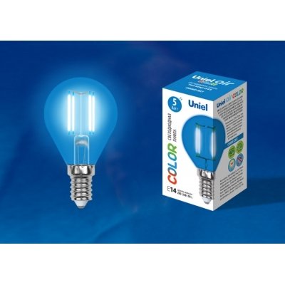 Лампочка светодиодная  LED-G45-5W/BLUE/E14 GLA02BL картон Uniel