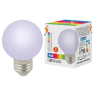 Лампочка светодиодная  LED-G60-3W/RGB/E27/FR/С Volpe