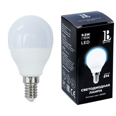 Лампочка светодиодная  E14-9,5W-3000К-G45_lb L&B