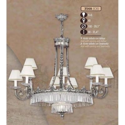 Подвесная люстра 354A 354A/9+6 CX ACID W/CARVING, SWAROVSKI, CREAM SHADE Riperlamp