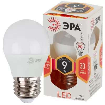 Лампочка светодиодная  LED P45-9W-827-E27 ЭРА