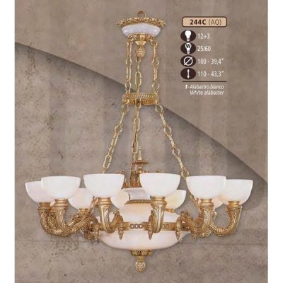 Подвесная люстра 244C 244C/12+3 AQ WHITE/CREAM ALABASTER Riperlamp для натяжного потолка