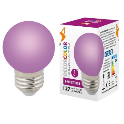 Лампочка светодиодная  LED-G45-1W/PURPLE/E27/FR/С Volpe