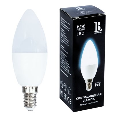 Лампочка светодиодная  E14-9,5W-3000К-С37_lb L&B
