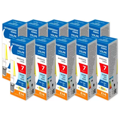 Лампочка светодиодная Optima Филамент LED-CW35-7W/4000K/E14/CL/SLF Набор из 10штук Volpe