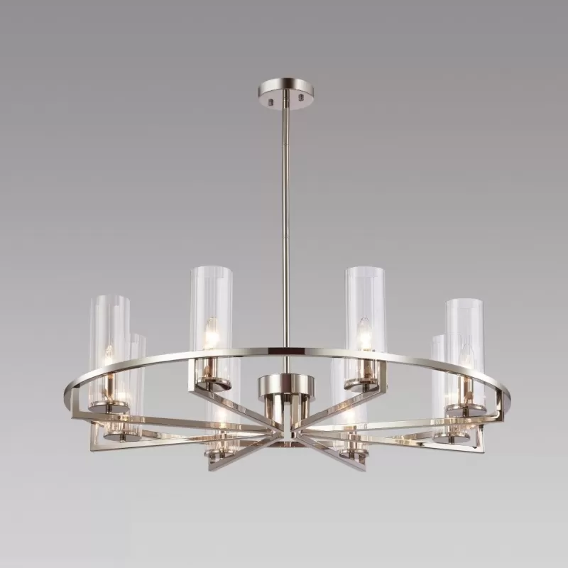 Стеклянная потолочная люстра Evolution 6806-8 NIC прозрачная цилиндр iLamp Стеклянная потолочная люстра Evolution 6806-8 NIC прозрачная цилиндр iLamp