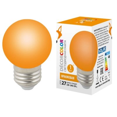 Лампочка светодиодная  LED-G45-1W/ORANGE/E27/FR/С Volpe