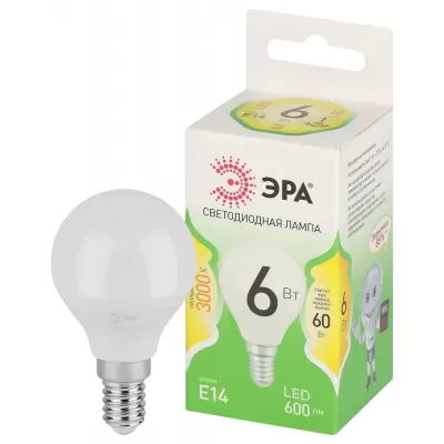 Лампочка светодиодная  LED P45-6W-830-E14 GL ЭРА