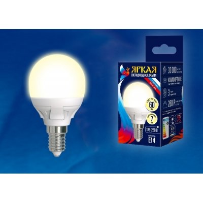Лампочка светодиодная  LED-G45 7W/WW/E14/FR PLP01WH картон Uniel