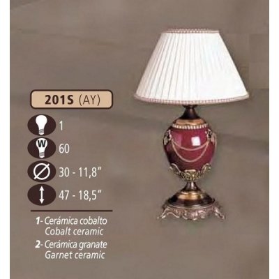 Интерьерная настольная лампа 201S 201S/1 AY COBALT/GARNET CERAM. - CREAM SHADE Riperlamp